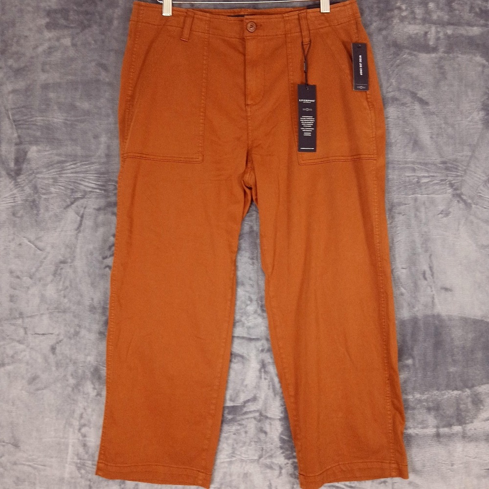 Liverpool Pants Womens 14 Brown Wide Leg Crop Twill Utility Pockets Stretch NWT